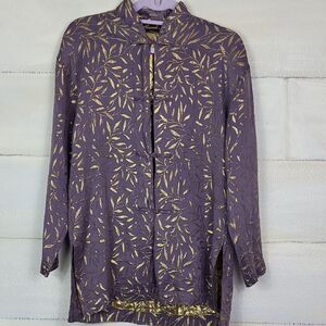 100% silk Purple and Gold Leaf Orient style Patterned Jacket. Size